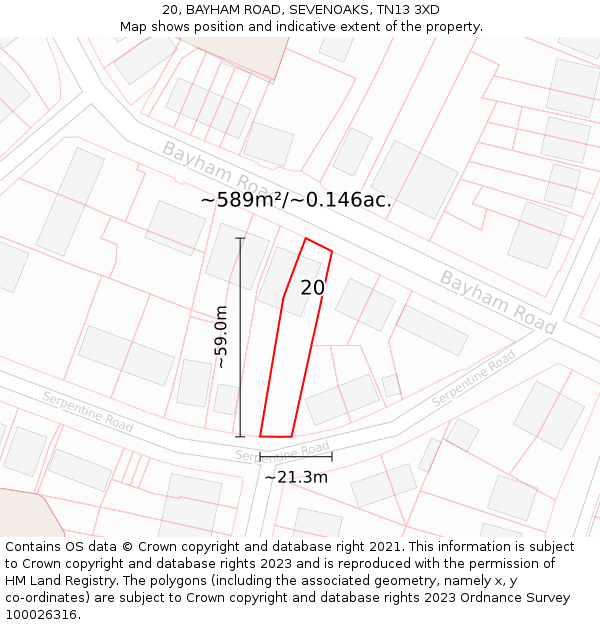 20, BAYHAM ROAD, SEVENOAKS, TN13 3XD: Plot and title map