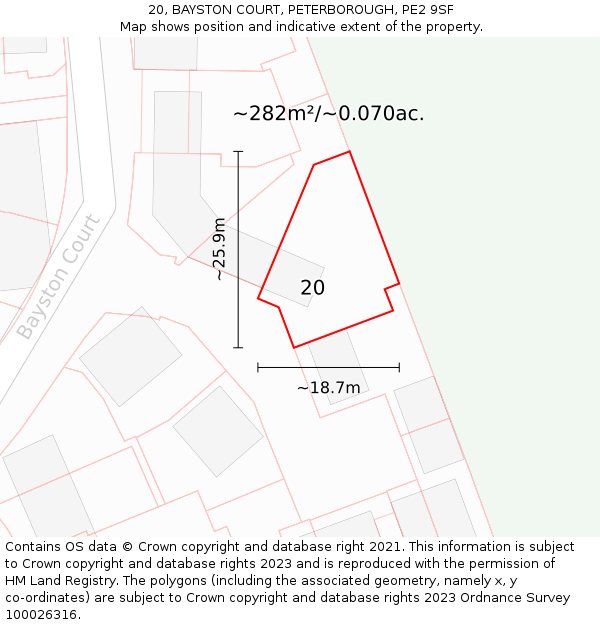 20, BAYSTON COURT, PETERBOROUGH, PE2 9SF: Plot and title map