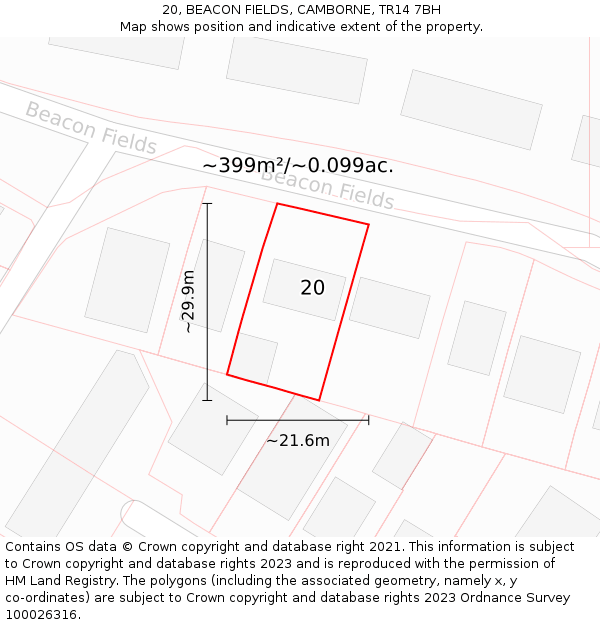 20, BEACON FIELDS, CAMBORNE, TR14 7BH: Plot and title map