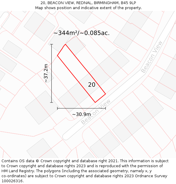 20, BEACON VIEW, REDNAL, BIRMINGHAM, B45 9LP: Plot and title map