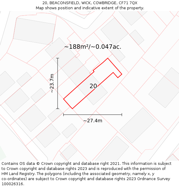 20, BEACONSFIELD, WICK, COWBRIDGE, CF71 7QX: Plot and title map