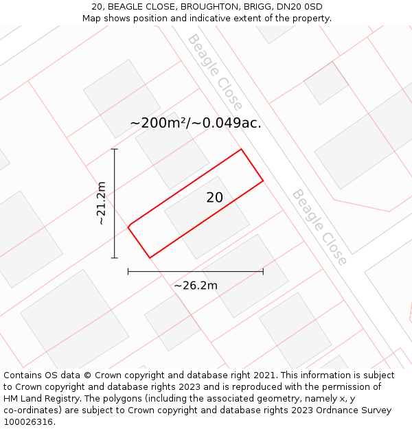 20, BEAGLE CLOSE, BROUGHTON, BRIGG, DN20 0SD: Plot and title map