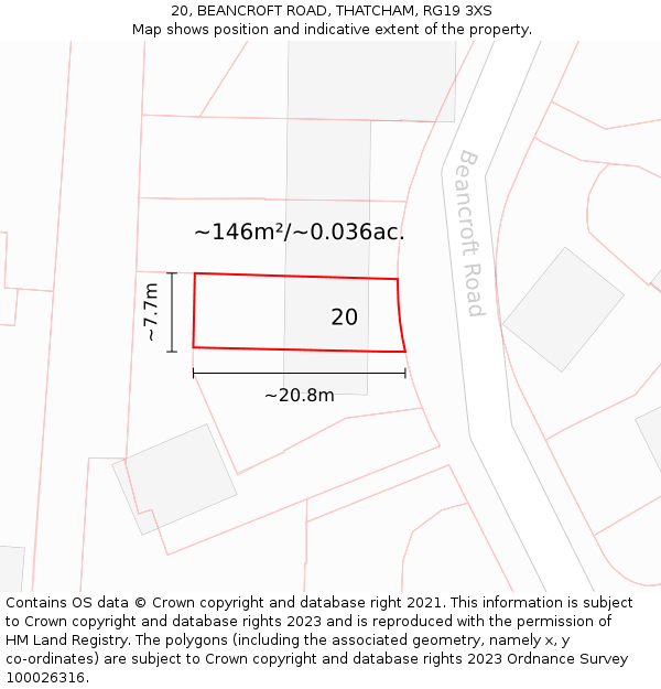 20, BEANCROFT ROAD, THATCHAM, RG19 3XS: Plot and title map