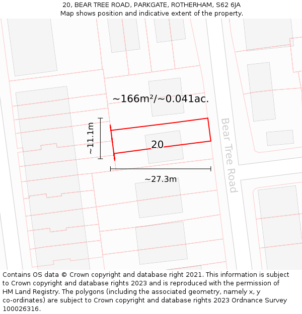 20, BEAR TREE ROAD, PARKGATE, ROTHERHAM, S62 6JA: Plot and title map