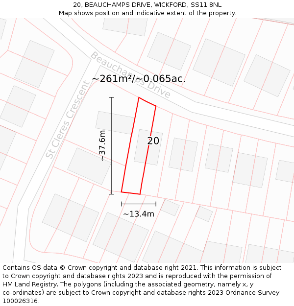 20, BEAUCHAMPS DRIVE, WICKFORD, SS11 8NL: Plot and title map