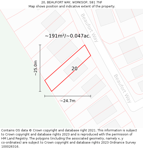 20, BEAUFORT WAY, WORKSOP, S81 7NF: Plot and title map