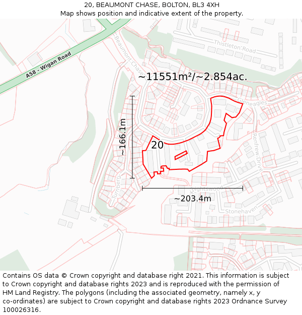20, BEAUMONT CHASE, BOLTON, BL3 4XH: Plot and title map
