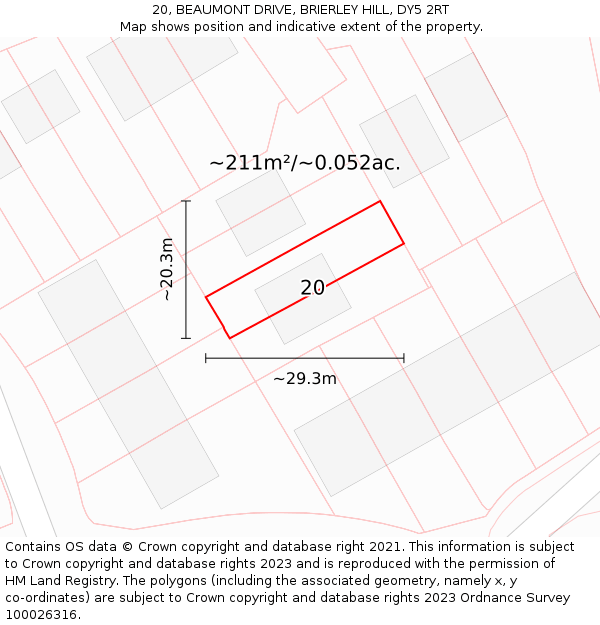 20, BEAUMONT DRIVE, BRIERLEY HILL, DY5 2RT: Plot and title map