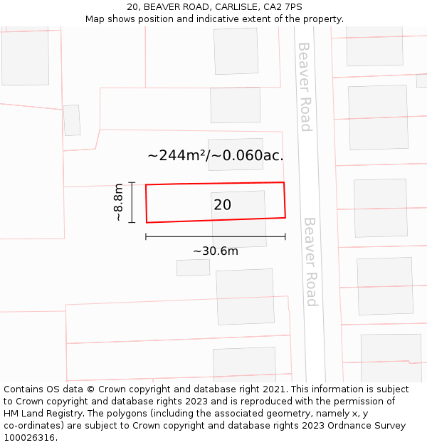 20, BEAVER ROAD, CARLISLE, CA2 7PS: Plot and title map
