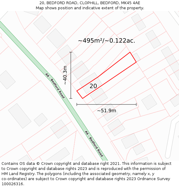 20, BEDFORD ROAD, CLOPHILL, BEDFORD, MK45 4AE: Plot and title map