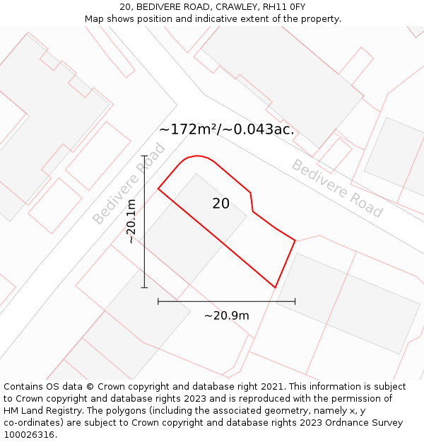 20, BEDIVERE ROAD, CRAWLEY, RH11 0FY: Plot and title map