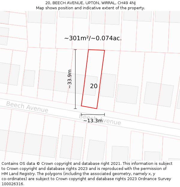 20, BEECH AVENUE, UPTON, WIRRAL, CH49 4NJ: Plot and title map