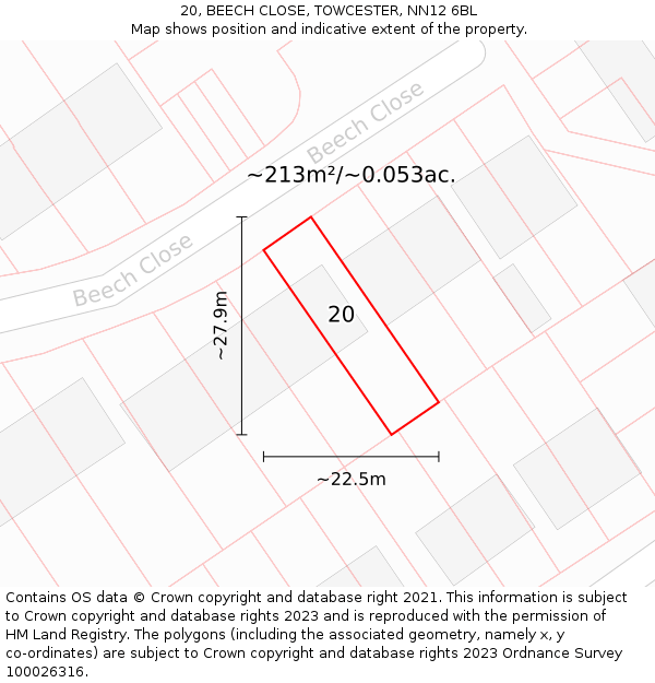 20, BEECH CLOSE, TOWCESTER, NN12 6BL: Plot and title map