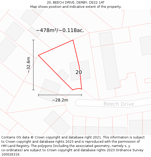 20, BEECH DRIVE, DERBY, DE22 1AT: Plot and title map