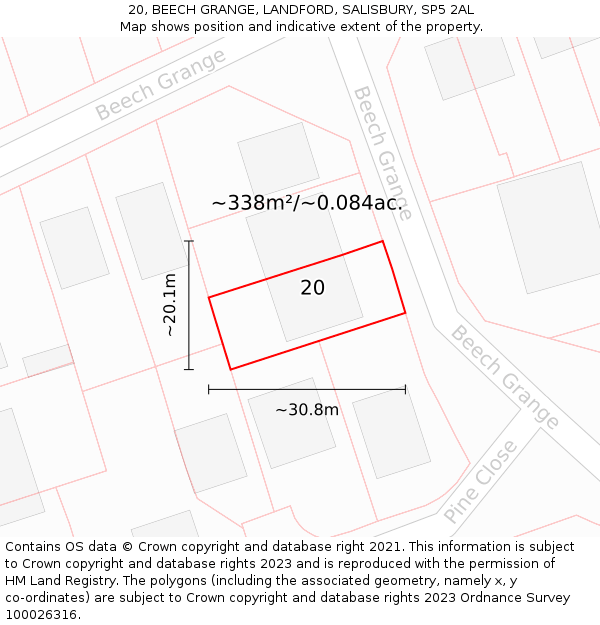 20, BEECH GRANGE, LANDFORD, SALISBURY, SP5 2AL: Plot and title map