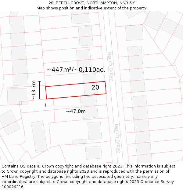 20, BEECH GROVE, NORTHAMPTON, NN3 6JY: Plot and title map