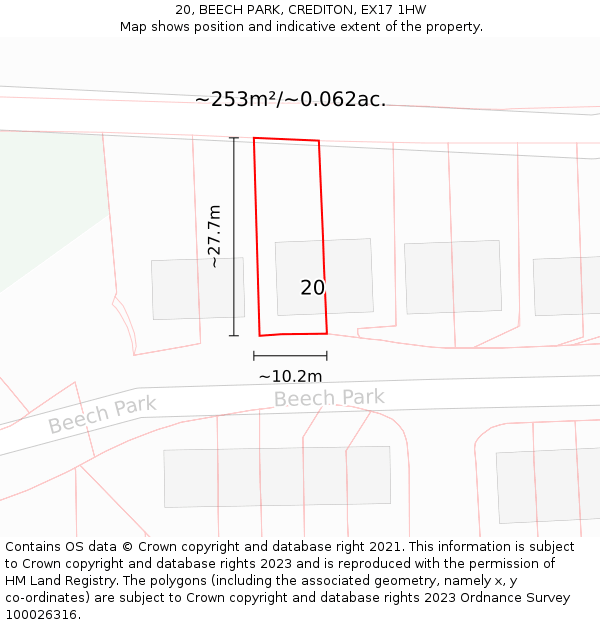 20, BEECH PARK, CREDITON, EX17 1HW: Plot and title map