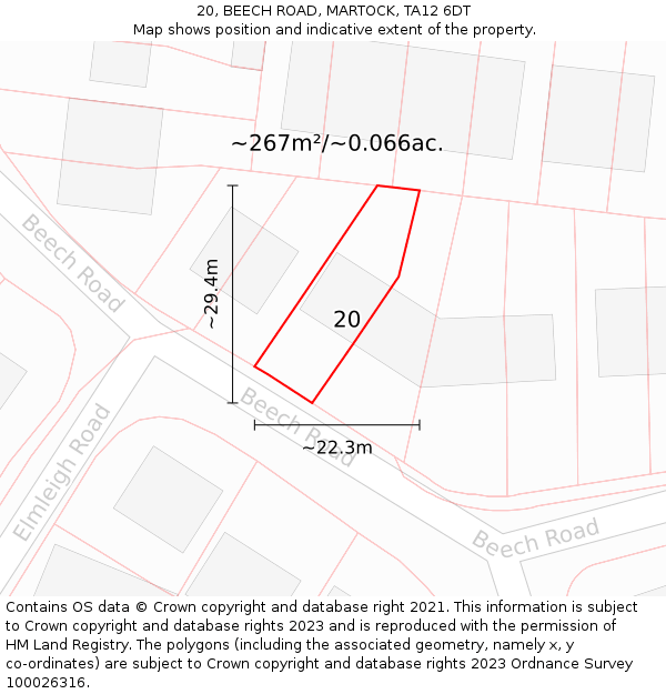 20, BEECH ROAD, MARTOCK, TA12 6DT: Plot and title map