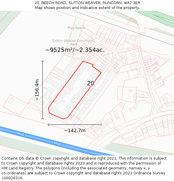 20, BEECH ROAD, SUTTON WEAVER, RUNCORN, WA7 3ER: Plot and title map