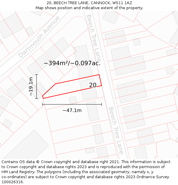 20, BEECH TREE LANE, CANNOCK, WS11 1AZ: Plot and title map