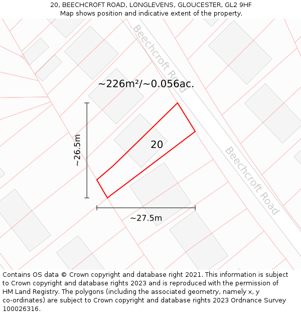 20, BEECHCROFT ROAD, LONGLEVENS, GLOUCESTER, GL2 9HF: Plot and title map