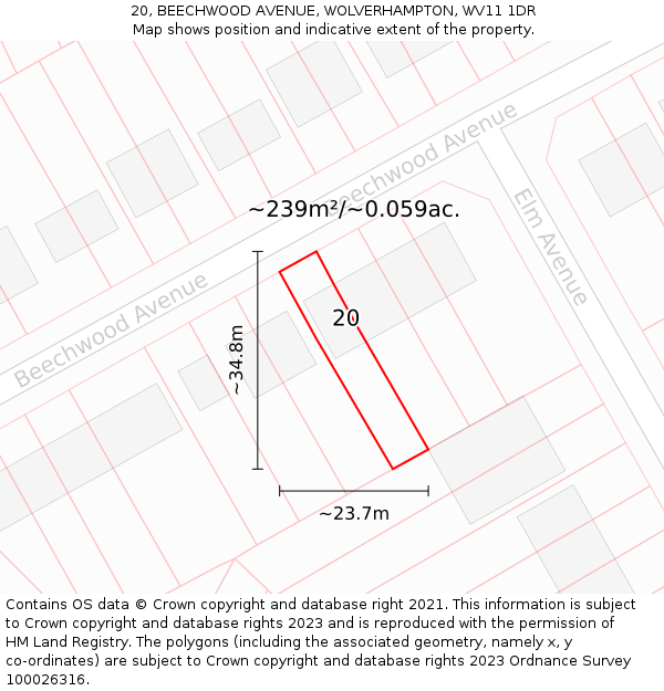 20, BEECHWOOD AVENUE, WOLVERHAMPTON, WV11 1DR: Plot and title map