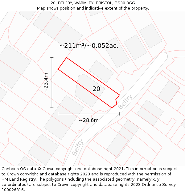 20, BELFRY, WARMLEY, BRISTOL, BS30 8GG: Plot and title map