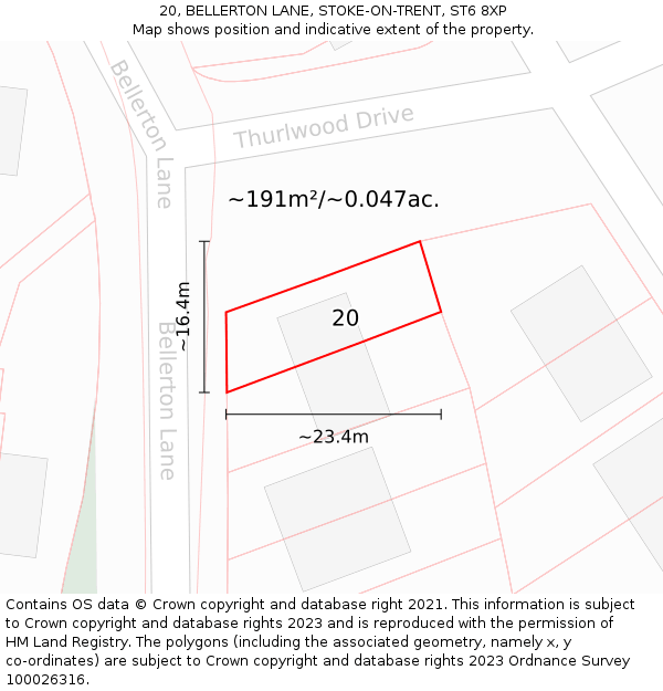 20, BELLERTON LANE, STOKE-ON-TRENT, ST6 8XP: Plot and title map