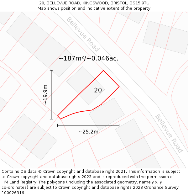 20, BELLEVUE ROAD, KINGSWOOD, BRISTOL, BS15 9TU: Plot and title map