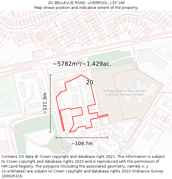 20, BELLEVUE ROAD, LIVERPOOL, L33 1AP: Plot and title map