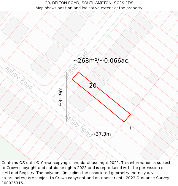 20, BELTON ROAD, SOUTHAMPTON, SO19 1DS: Plot and title map