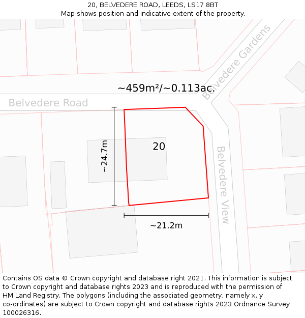 20, BELVEDERE ROAD, LEEDS, LS17 8BT: Plot and title map