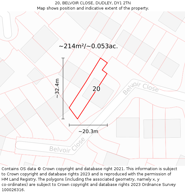 20, BELVOIR CLOSE, DUDLEY, DY1 2TN: Plot and title map