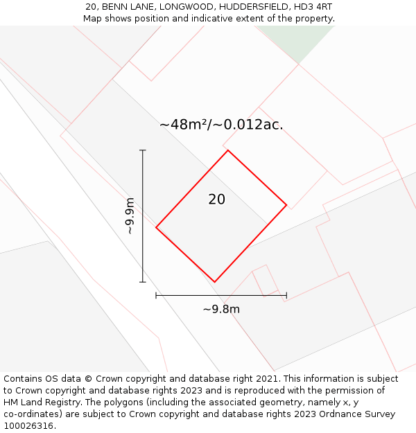20, BENN LANE, LONGWOOD, HUDDERSFIELD, HD3 4RT: Plot and title map