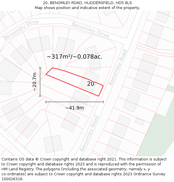 20, BENOMLEY ROAD, HUDDERSFIELD, HD5 8LS: Plot and title map