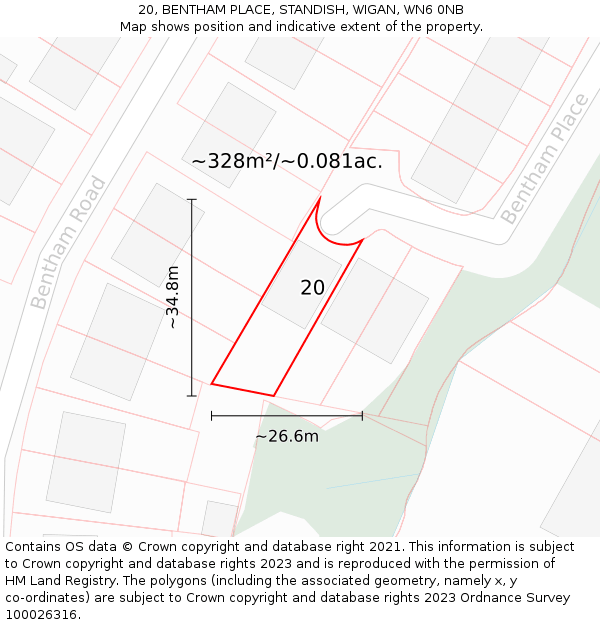 20, BENTHAM PLACE, STANDISH, WIGAN, WN6 0NB: Plot and title map