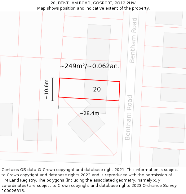 20, BENTHAM ROAD, GOSPORT, PO12 2HW: Plot and title map