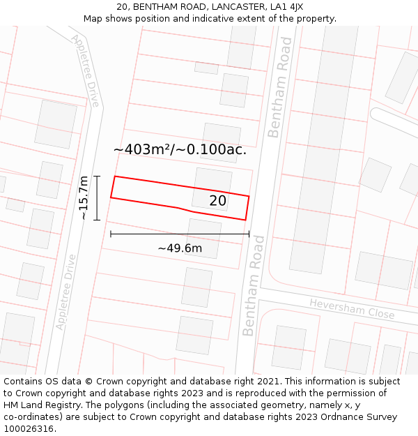 20, BENTHAM ROAD, LANCASTER, LA1 4JX: Plot and title map