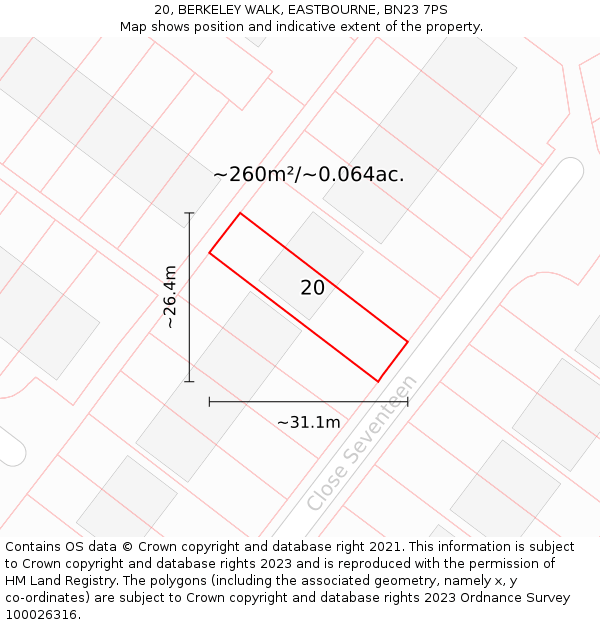 20, BERKELEY WALK, EASTBOURNE, BN23 7PS: Plot and title map