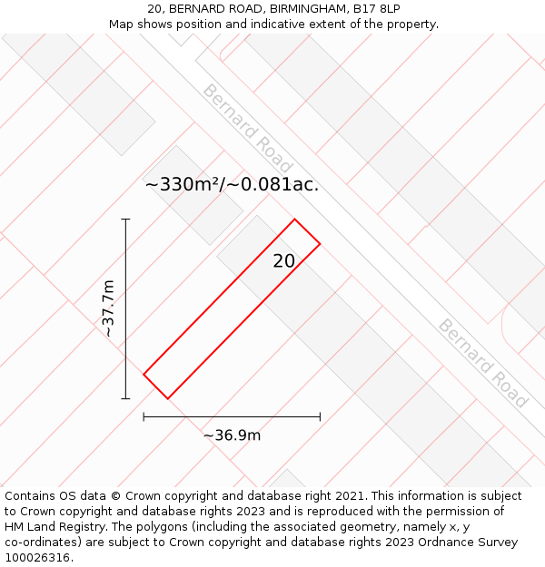20, BERNARD ROAD, BIRMINGHAM, B17 8LP: Plot and title map