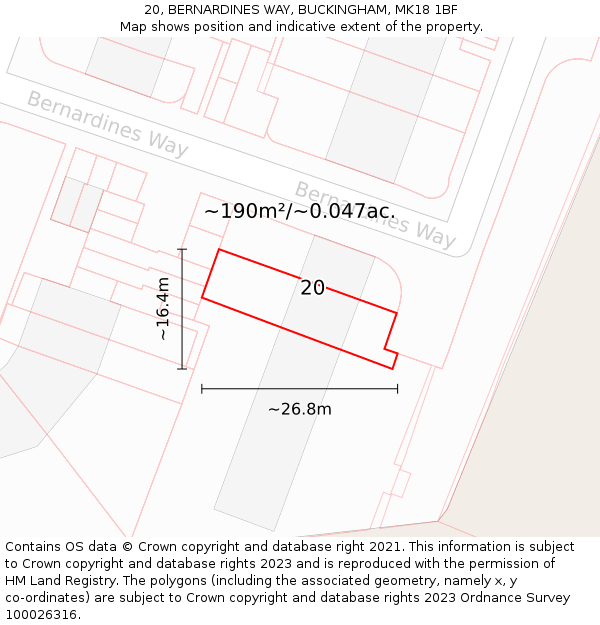 20, BERNARDINES WAY, BUCKINGHAM, MK18 1BF: Plot and title map