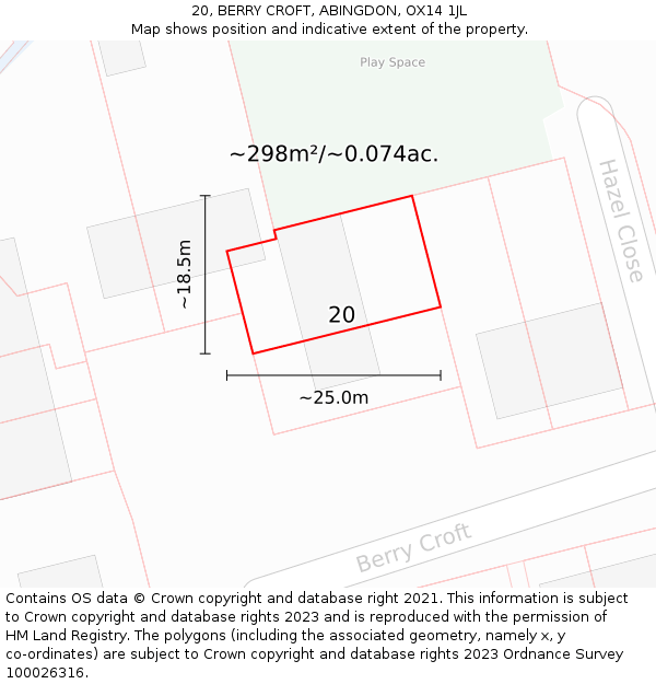 20, BERRY CROFT, ABINGDON, OX14 1JL: Plot and title map