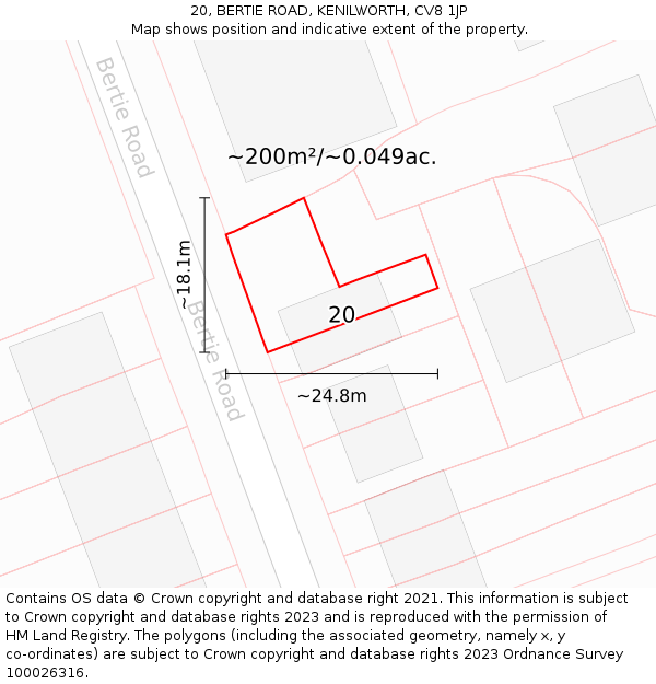 20, BERTIE ROAD, KENILWORTH, CV8 1JP: Plot and title map