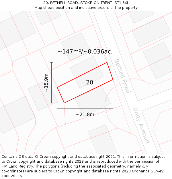 20, BETHELL ROAD, STOKE-ON-TRENT, ST1 6XL: Plot and title map