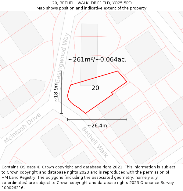 20, BETHELL WALK, DRIFFIELD, YO25 5PD: Plot and title map