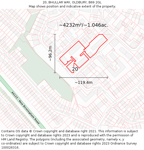 20, BHULLAR WAY, OLDBURY, B69 2GL: Plot and title map