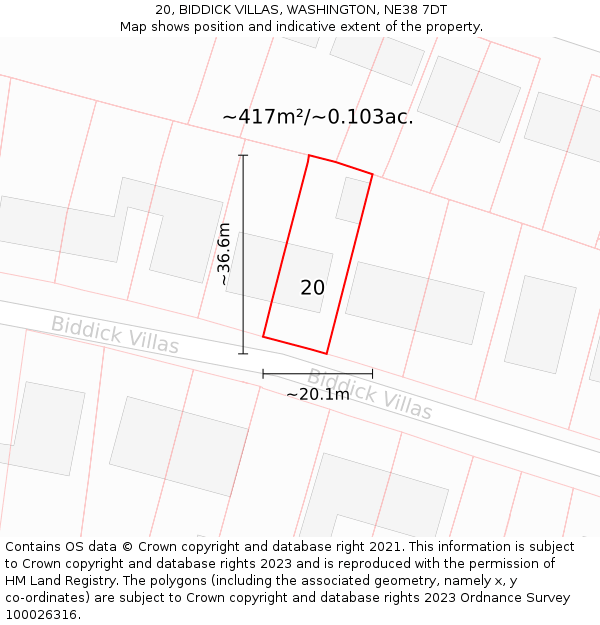 20, BIDDICK VILLAS, WASHINGTON, NE38 7DT: Plot and title map