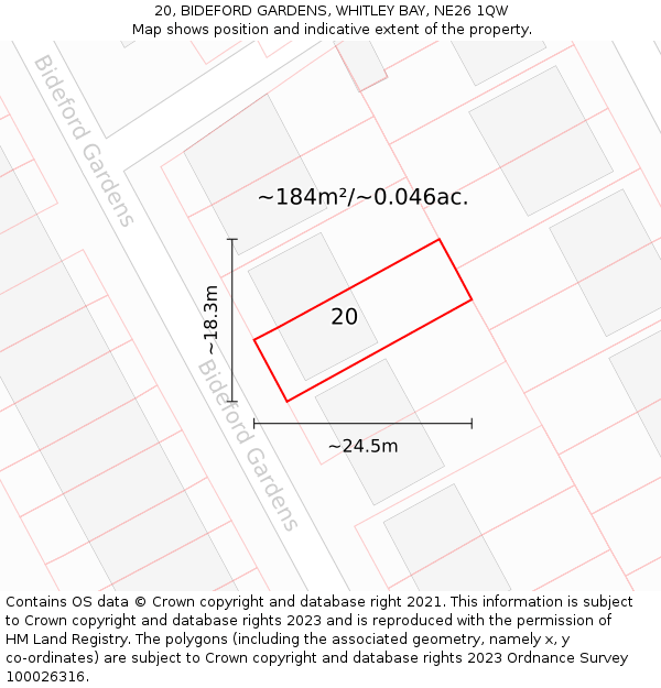 20, BIDEFORD GARDENS, WHITLEY BAY, NE26 1QW: Plot and title map