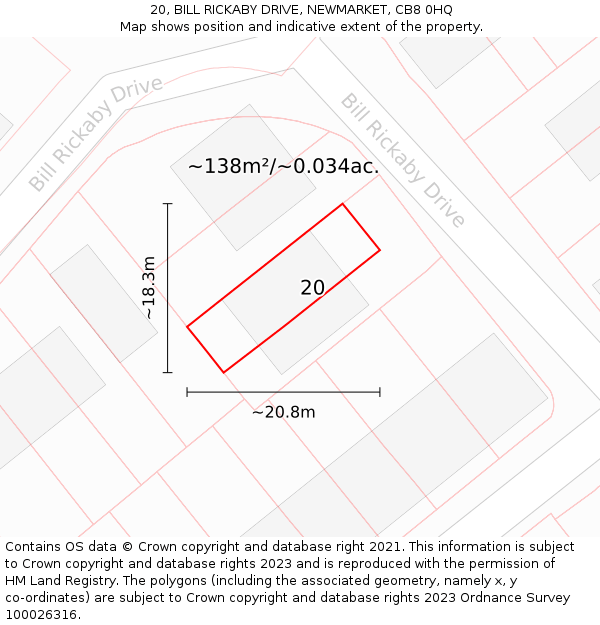20, BILL RICKABY DRIVE, NEWMARKET, CB8 0HQ: Plot and title map
