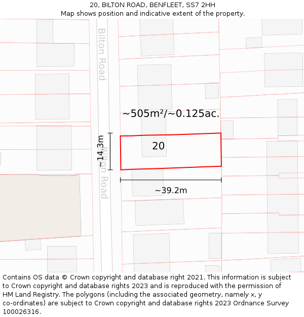 20, BILTON ROAD, BENFLEET, SS7 2HH: Plot and title map